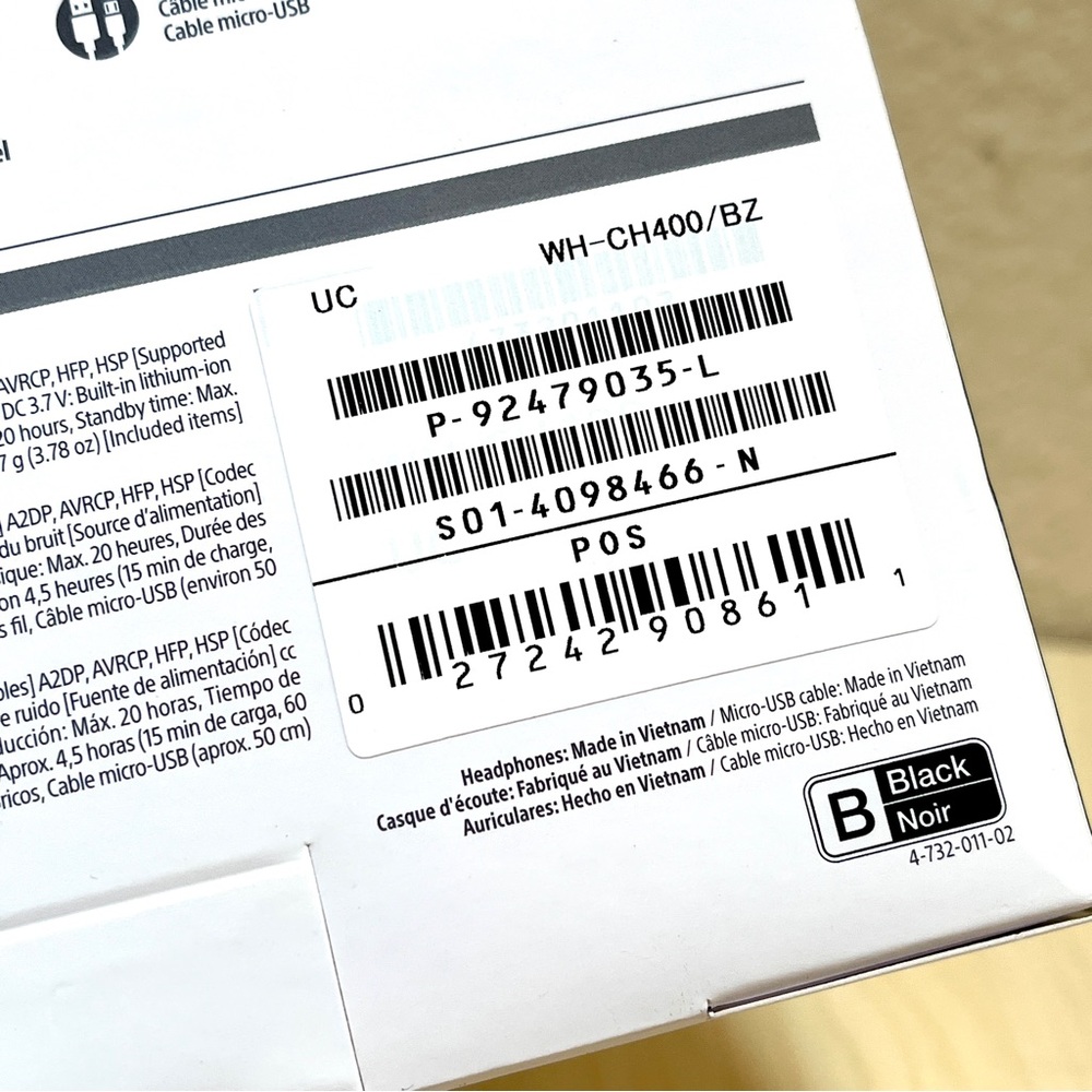 HeadPhones SONY WH-CH400. NIB/New. Black. Wireless Bluetooth. - Picture 7 of 15